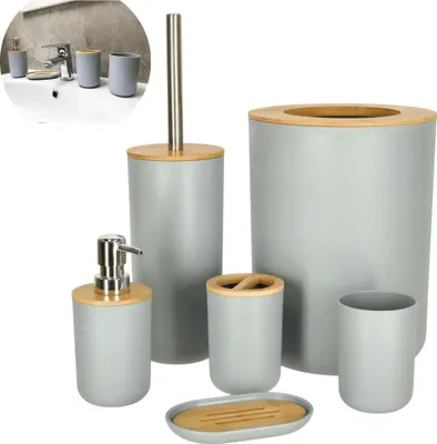 Immagine prodotto di Set da Bagno Elegante 6 Pezzi in Grigio - Accessori Moderni e Pratici