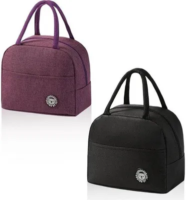 Produktbild von Geschlossene Lunchtaschen-Set aus 2 - Schwarz/Weinrot - Mini-Kühltaschen - Für Unternehmen/Schulen geeignet - Mit Riemen - Zwei Griffen