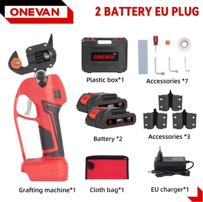 Image de Sécateur électrique et sécateur à branches - 2-en-1 - Lame en U/V - Moteur sans balais - 18 V - Kit comprenant 2 batteries - Poignée antidérapante - Métal - Or