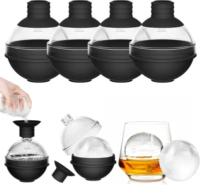 Produktbild von Große Eiswürfelform mit Trichterdeckel – 6 cm groß – Rund – Silikon-Eiswürfelbehälter – Wiederverwendbare Eiswürfelform für Whisky – Cocktails