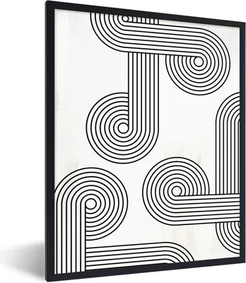 Produktbild von MuchoWow® Gerahmtes Poster Kunst - Kreis - Schwarz - Weiß 60x80 cm - Poster mit Schwarzem Bilderrahmen Wandposter Rahmen Foto Bilder - Premium - Wanddeko Wohnzimmer