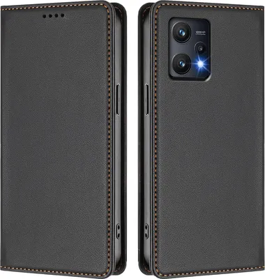 Image de Étui en cuir pour Realme 9 Pro 5G, étui à rabat magnétique en cuirPolyuréthaneavec support, noir