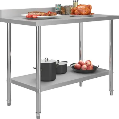 Obrázok produktu pre vidaXL Kuchynský pracovný stôl so zadnou stenou 120 x 60 x 93 cm Nerezová oceľ