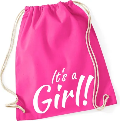 Produktbild von Huuraa Turnbeutel It`s a Girl! Schriftzug 12 Liter Fuchsia Baumwolle Rucksack Geschenkidee