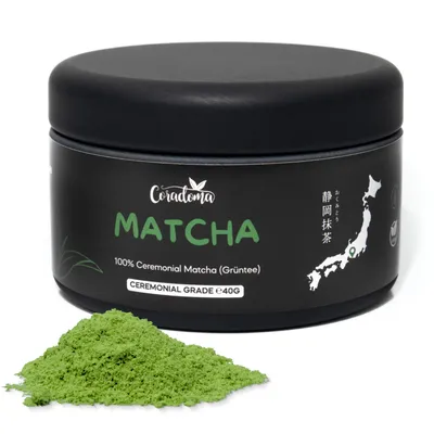 Produktbild von Ceremonial Grade Matcha – Reines handgemahlenes Matcha Pulver aus Japan – Original Japanischer Grüntee aus Erster Ernte 40g Dose Traditionell