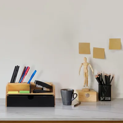 Produktbild von Famanu Büro Organizer - 1 Schublade, 9 Fächer - Bamboe - 10x25x15,5 cm - Natur/Schwarz