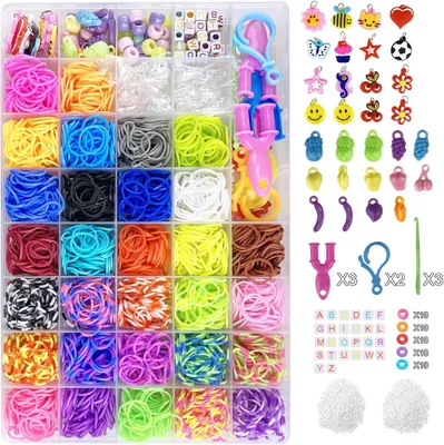Productafbeelding van 2700+ elastiekjesset, 30 kleuren elastiekjes met clips, bedels, parels en andere accessoires voor DIY vriendschapsarmbanden maken, knutselsets