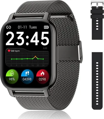 Produktbild von JUNG POPGlory Smartwatch Damen & Herren Fitnessuhr, mit Bluetooth Smartwatch (4,69 cm/1,85 Zoll) mit Telefon Funktion, 100+ Trainingsmodi