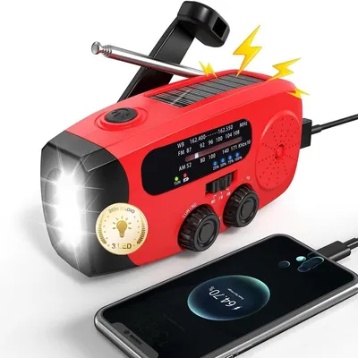 Produktbild von Aufgerüstete Version Solar Radio, Kurbelradio mit LED-Beleuchtung, Notfallradio AM/FM Radio mit 2000-mAh-Akku, USB-C, Notbeleuchtung, Wiederaufladbar