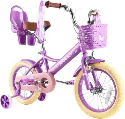 Imagen del producto de Bicicleta infantil de 12, 14 o 16 pulgadas, para niñas de 2 a 7 años, con ruedas de apoyo y freno de mano delantero, cesto, cintas decorativas, en color lila, rosa y blanco