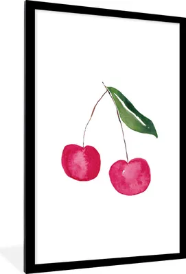 Produktbild von MuchoWow® Gerahmtes Poster Kirschen - Obst - Weiß 60x90 cm - Poster mit Schwarzem Bilderrahmen Wandposter Rahmen Foto Bilder - Dekoration - Wandposter Wohnzimmer - Hochwertig