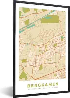 Produktbild von MuchoWow® Gerahmtes Poster Bergkamen - Karte - Stadtplan - Vintage 60x90 cm - Poster mit Schwarzem Bilderrahmen Wandposter Rahmen Foto Bilder - Kunst