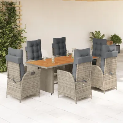 Produktbild von Möbel 7-tlg. Garten-Essgruppe mit Kissen Grau Poly Rattan - Balkonmöbel 3213142