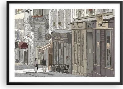 Produktbild von Gerahmtes Poster - Schwarzer Rahmen - Architektur Zeichnen Montmartre - 70x50 cm - Wand Bild - Wanddeko - Wandbilder - Wandposter - Bilderrahmen - Bilder - Kunstdruck - Wandbild - P2BAA70x50-4141