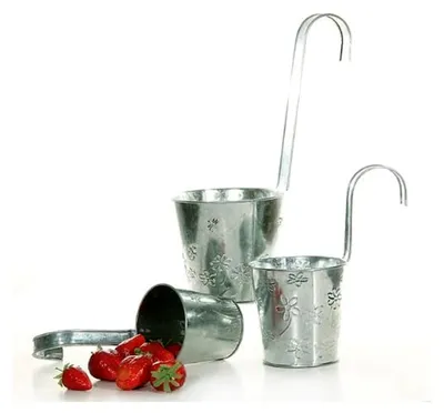Produktbild von Hängetöpfe Set 4 Stück Blumentopf Ø 11 cm Zinkfarben Übertopf