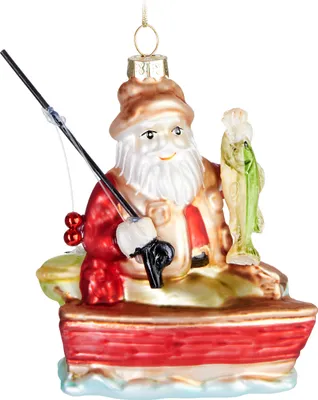 Immagine prodotto di BRUBAKER Babbo Natale pescatore con canna da pesca e pesce - Dipinto a mano - Decorazione per albero di Natale divertente - Figurine