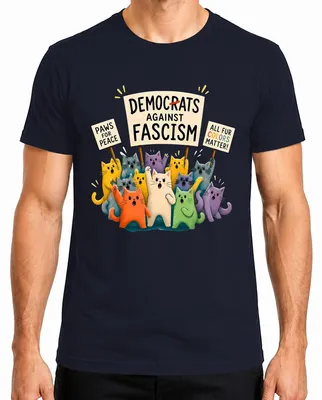Obrázek produktu pro Tričko "Democrats Against Fascism", nápis "Paws For Peace" (s ironií), motiv "Bunt Herren", barva tmavě modrá, velikost XXL