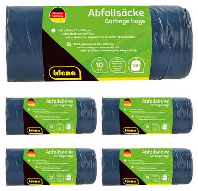 Productafbeelding van Idena 50056-5 - Set afvalzakken, 5 rollen met elk 10 stuks, blauw, 120 liter