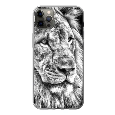 Produktbild von MuchoWow® Handyhülle Schutzhülle Hülle für iPhone 13 Pro Max Porträt - Löwe - Schwarz und weiß Silikon Softcase Handy Hülle - Mobiltelefon