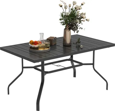 Image de Table de jardin Outsunny 152x90 cm, Résistante aux intempéries Table de balcon en acier Table d'appoint
