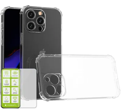 Produktbild von Für Apple iPhone 15 Pro Max Schock TPU Transparent 0,26 H9 Glas Handy Schutz