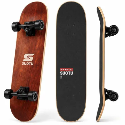 Image de Suotu Mini-skateboard LED pour enfants, avec roues LED (piles non requises), roulements ABEC-7, plateau en plastique, 55,9 x 15,2 cm, marron