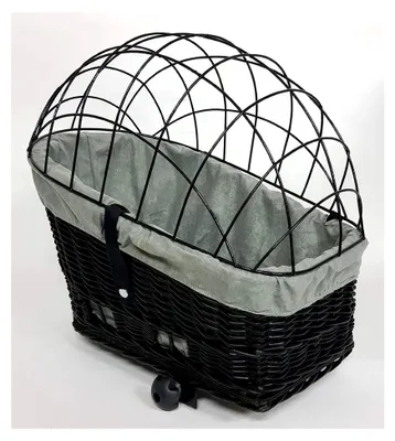 Produktbild von Hundefahrradkorb für Gepäckträger aus Weide 56 x 36 cm Schwarz mit Metallgitter