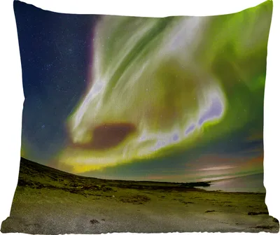Produktbild von MuchoWow® Outdoor Kissen - Nordlichter - Island - Orange - Grün - 40x40 cm - Wetterfest - Lounge Kissen - Kopfkissen - Interieur - Polster mit Bild