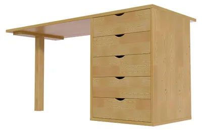 Image de Bureau bois massif 5 tiroirs, Miel