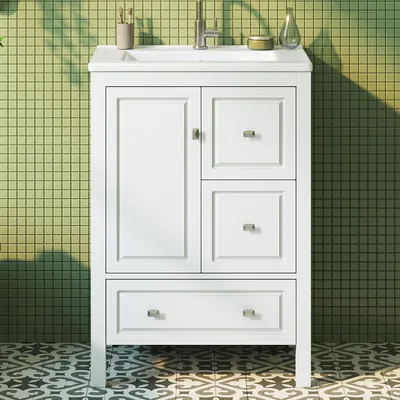 Immagine prodotto di Mobile lavabo indipendente per bagno, dimensioni 62x47x90 cm, con lavabo in Vetroceramica e finitura bianca verniciata