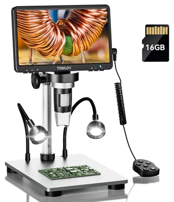 Image de Microscope numérique - Microscope vidéo DM9 - Grossissement de 500 à 1500 fois - 12 MP - 1080P - HDMI - Rechargeable par USB - Binoculaire