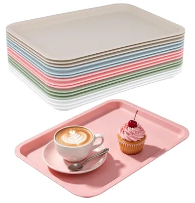 Obrázek produktu pro Omgoods – Sada 15 plastových podnosů, obdélníkového tvaru, rozměry 30 x 23 cm, v 5 různých barvách