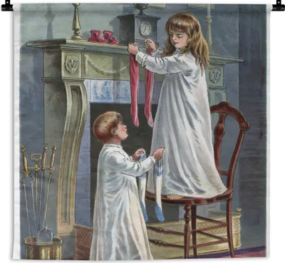 Produktbild von MuchoWow® Wandteppich Wandbehang Weihnachten - Winter - Vintage 90x90 cm Tapisserie Dekoration Wandtuch - Wandaufhänger