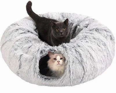 Produktbild von Weiches Plüschkatztunnel - Vollmondform für Katze, Hund, Häschen, Frettchen (Grau)