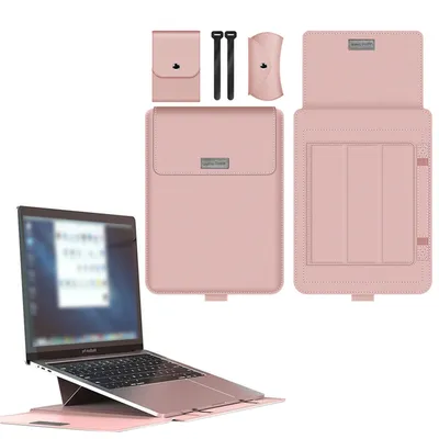 Produktbild von Laptop Hülle mit Ständer, Klappbar Laptoptasche für MacBook Air/Pro, Rosa, Größe: 13/14 Zoll (34 x 25 cm)