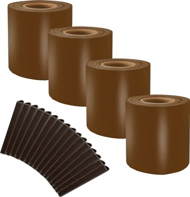 Produktbild von Sellon24® PVC Sichtschutzstreifen Doppelstabmatten Zaunfolie 4er Set | 4 Rollen 35m x 19cm Befestigungsclips Sichtschutz Windschutz 450g/m² braun