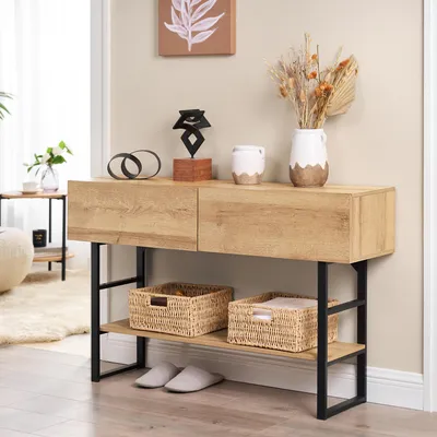Produktbild von Konsolentisch 'Varberg' mit 2 Schubladen 75 x 120 x 30 cm Eichenoptik