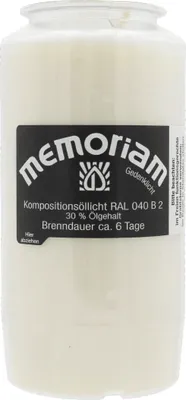 Produktbild von MEMORIAM-Kompositionsöllicht, Weiß, Nr. 733, AETERNA, 30% Ölgehalt, Brenndauer ca. 6 Tage, 136/68 mm, Karton mit 20 Stück