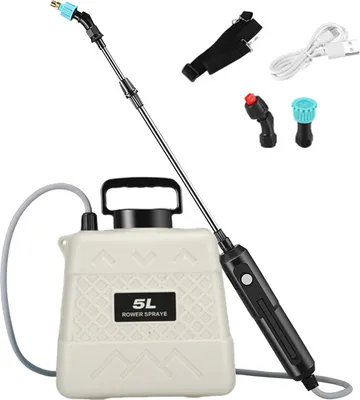 Produktbild von Elektrischer Gartensprüher, 5 l/8 l, Rucksacksprüher mit 3 Sprühdüsen, einziehbarem Stab, Schultergurt, wiederaufladbarer Unkrautsprüher für die Frühjahrsbepflanzung