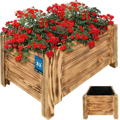 Produktbild von KOTARBAU® Blumenkasten Holz für draußen Pflanzkasten lang 60cm Breite 39cm Pflanzkübel Holz outdoor Blumenkiste für Terrasse & Balkon Blumenkasten Holzoptik rustikal Kräuterkiste