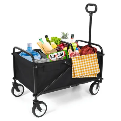 Produktbild von IvoQ Faltbarer Bollerwagen Schwarz – Tragfähigkeit 80 kg – Kompakt zusammenklappbar – Robustes Stahlgestell & 600D Polyester – Ideal für Strand, Camping, Garten & Einkäufe