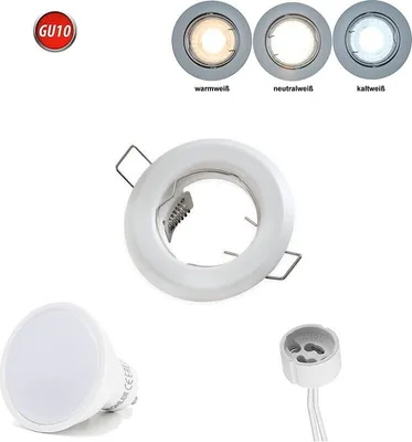 Produktbild von Einbaustrahler GU10 Einbaurahmen Ø60mm Bohrloch Aluminium inkl. GU10 3W Warmweiß 240 lm LED Leuchtmittel Weiß-Matt Rund