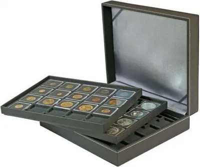 Produktbild von Lindner 2365-2122CE Münzkassette NERA XL mit 3 Tableaus und schwarzen Münzeinlagen für 60 Münzrähmchen 50x50 mm/Münzkapseln CARRÉE/OCTO Münzkapseln