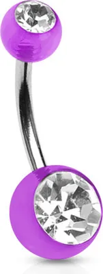 Produktbild von viva-adorno 1 Stück Bauchnabel Piercing Banane 316L Chirurgenstahl Kunststoff Kugeln transparent Kristall verschiedene Farben Z284, Kugel Lila, Kristall Klar