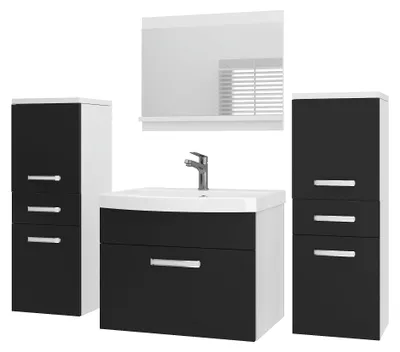 Produktbild von BELINI Badmöbel Set PRI M4 120 cm Schwarz Matt - Moderner Badschrank mit Waschbecken & Spiegel, Vollausstattung Wandmontage