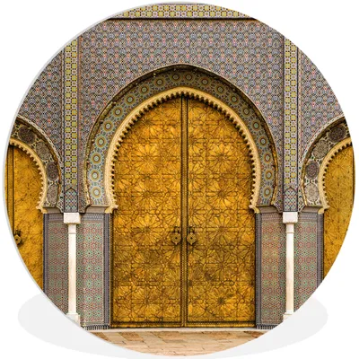 Produktbild von MuchoWow® Rundes Wandbild - Runde Bilder Türen - Architektur - Gold - Muster Ø 60 cm Kreis Wanddekoration Kunststoff - Wandkreis - Wandschmuck - Wand Kreis - Das Schlafzimmer - Die Bilder - Wandmalerei - Kunst für das Haus - das Plastik