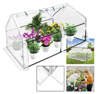 Image de Serre en plastique QEENTOE, idéale pour les tomates, dimensions 180 x 90 x 90 cm, de couleur blanche, équipée de 2 portes coulissantes, adaptée aux jardins et aux balcons.