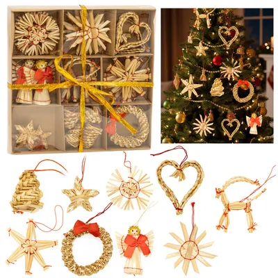 Productafbeelding van Kerstboomversiering | 27 Stuks | Stro | Bruin