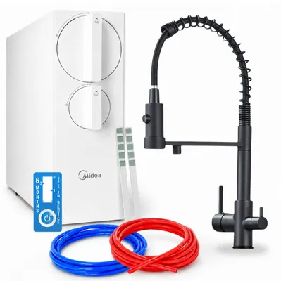 Produktbild von Umkehrosmose Wasserfilteranlage Ari Solid Spring Mit Küchenarmatur, 800 Gpd, Zweigriffarmatur, Keramikkartusche, Perlator, Wassersparend, Inox