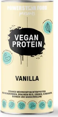 Obrázok produktu pre Powerstar Food predstavuje vegánsky proteínový prášok, vanilková príchuť, 500 g